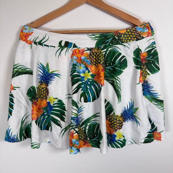 Aulro XL Skirt Tropical Floral Pineapple Print Stretchy Flare NWT Summer Beach - Picture 5 of 6